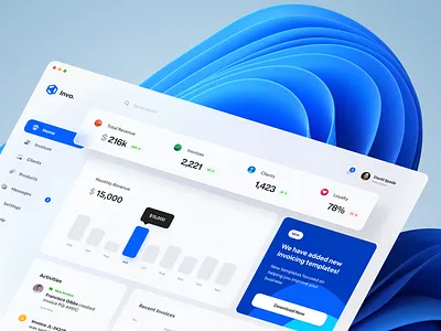 Invo — Invoicing Web Application activity app app design clean clients dashboard design finance app fintech fluent design glassmorphism invoice microsoft minimal payment ui web windows