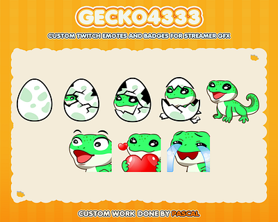 TWITCH EMOTES AND BADGES animal emotes custom sub emotes cute emotes emotes design emotes for twitch evolusi gecko gecko emotes green gecko emotes kawaii art twitch emotes