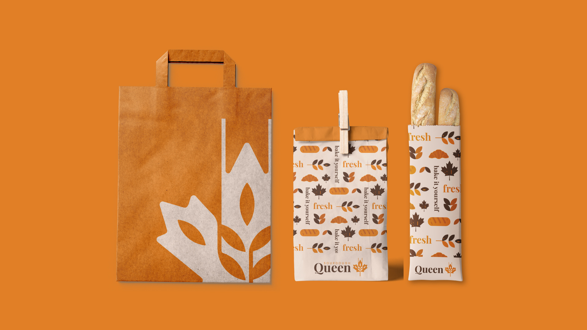 Sourdough Queen - Rebrand Online Bakery bakery baking branding cooking food food branding food packaging logo maple leaf packaging pastry pattern rebrand wheat