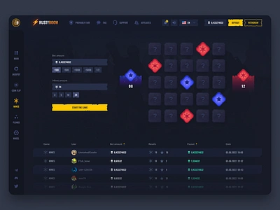 RUST - Gambling Design casino crypto dark ui design gambling game interface game ui illustration loot mines nft nft game open game p2e rust rust casino rust design ui ux web design