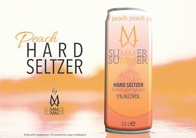 Summer Summer - peach hard seltzer beverage design brand branding can design cannette design design graphique designer graphique designer portfolio graphic design graphic designer hard seltzer hard seltzer can illustration label design logo package design packaging design peach étiquette