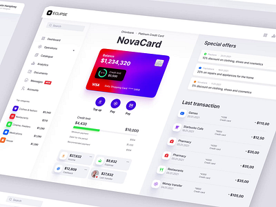 Eclipse - Figma dashboard UI kit for data design web apps analytics app banking budget manager charts crypto dashboard desktop finance investments kanban saas service statistic streaming task tracker template trend video service widgets