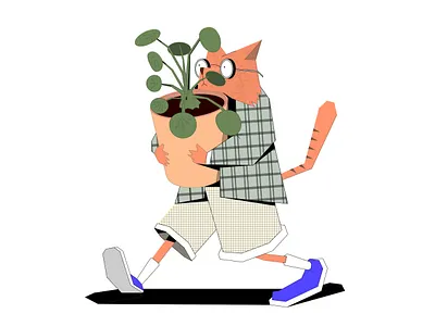Cat & Pilea character illustration illustration art illustrator vector