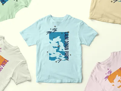Calm Down Party Shirt birds calm down chill clouds design graphic design pastel stars typography wave