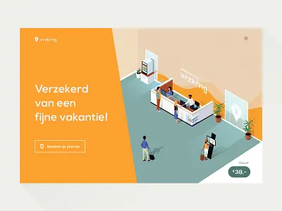 Isometric landingpage illustration 2d 3d airport checking desk green illustration insurance isometric landing landingpage location office orange travel working