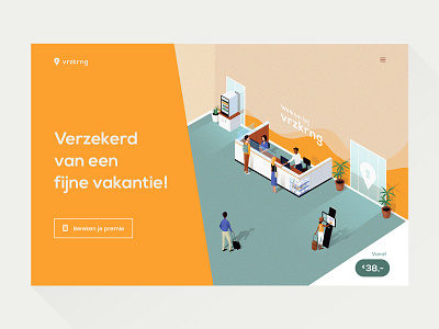 Isometric landingpage illustration 2d 3d airport checking desk green illustration insurance isometric landing landingpage location office orange travel working