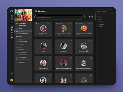 Member Dashboard Dark and Light Mode card view dashboard desktop app electron grid view list view member list members react team list ui website