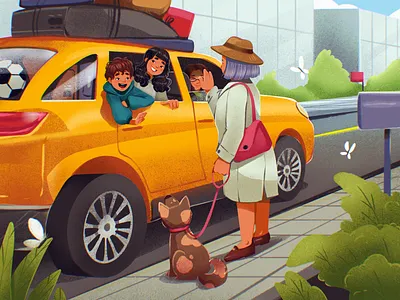 Family Moments: Visiting Granny car children city design design studio digital art digital illustration family grandmother graphic design illustration illustration art illustration artists illustrator illustrators people people illustration procreate street trip
