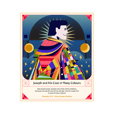 Joseph's Multicolours Coat bible card christ christian coat colour design digital icon illustration man mission nft star vector