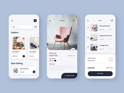 Furniture Shopping App. 3d animation app branding design designing dribbble graphic design icon illustration logo minimal motion graphics popular trending typography ui ux vector web