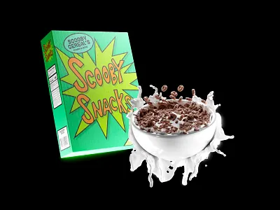 Scooby Snacks 3d 3dart 3ddesign blender branding cartoon cereals comic design food graphic design milk modeling scoobydoo studio tasty typography