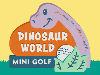 Dinosaur World Mini Golf amusement attraction brontosaurus cute dinosaur family fun golf illustration jurassic park longneck mini golf miniature retro road trip signage sports theme park vacation vintage wildlife