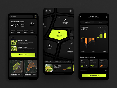 Agriculture App Assistant agriculture agro analytics app app design concept contryside crops farm farming fields green maps monitoring nature smart app ui visual design ux vegetation weather