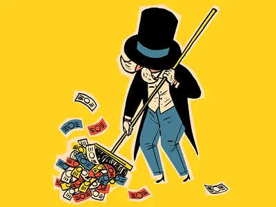 Monopoly character digital drawing editorial emanuel wiemans folioart illustration line