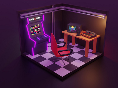 Game Room 3d 3dmodelling blender blender3d blendercommunity blenderrender design illustration ui web