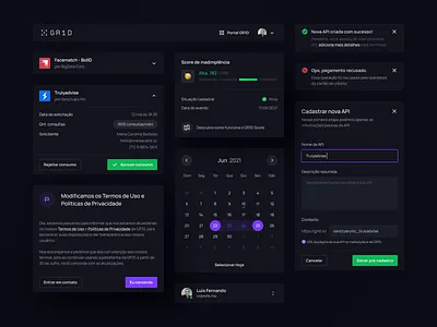 💎 GR1D — UI Elements calendar clean component dark ui dashboard design design system management modal module navigation product design styleguide toast ui ui element ux