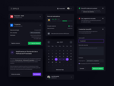 💎 GR1D — UI Elements calendar clean component dark ui dashboard design design system management modal module navigation product design styleguide toast ui ui element ux