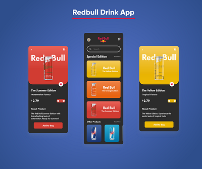 Redbull Drink App app design graphic design ui ux