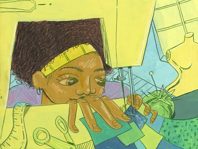 Black Women Stitch Calendar Spread childrens book illustration coloredpencil design drawing gouache illustration kid lit art painting photoshop