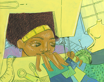 Black Women Stitch Calendar Spread childrens book illustration coloredpencil design drawing gouache illustration kid lit art painting photoshop