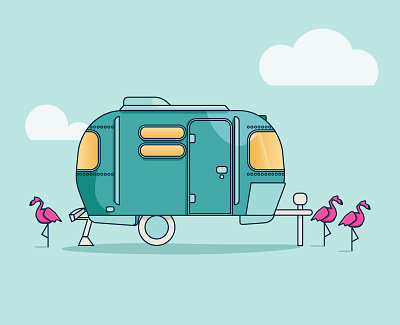 Mobile Home Dreams adobe digital art digital illustration flamingo flat illustration illustrator mobile home travel