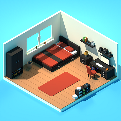 Low Poly Isometric Bedroom 3d 3dart 3dmodel 3dmodeling 3dmodelling 3drender blender blender3d blendercycles blenderrender digitalart isometric low poly lowpoly modelling render