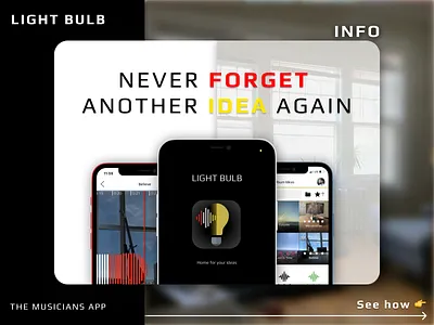 iOS App Info Ad: Never Forget An Idea animation app arrow branding design feature flat info minimal mobile music ui ux