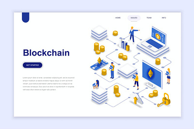 Blockchain Isometric Landing Page 3d 3d animation 3d illustration app bitcoin block blockchain concept cryptocurrency dashboard flat illustration isometric landing landing page page vector web website wireframe