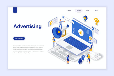 Advertising and Promo Isometric Landing Page 3d 3d animation 3d art 3d illustration advertising app concept dashboard flat illustration isometric landing landing page marketing page promotion vector web website wireframe