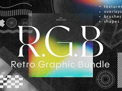 RGB - 100+ Design Assets Graphics 80s abstract assets background brushes bundle geometric geometry gradient grainy grunge iridescent kit pack retro shape texture tool toolkit vibrant