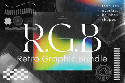 RGB - 100+ Design Assets Graphics 80s abstract assets background brushes bundle geometric geometry gradient grainy grunge iridescent kit pack retro shape texture tool toolkit vibrant