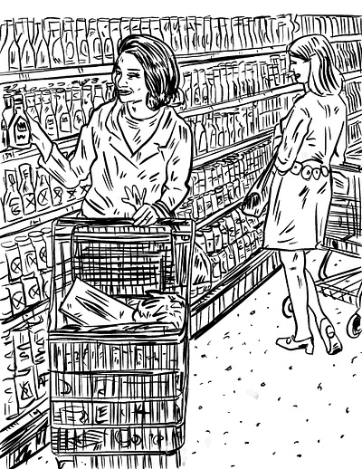 Style Study (Line Drawing) brush comic book digital art grocery store procreate retro brush shoppers shopping