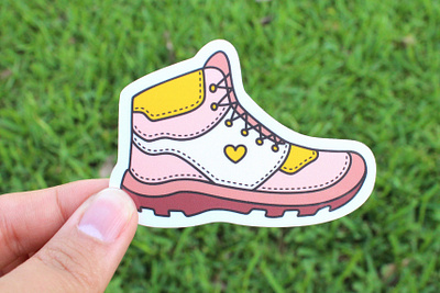 Pink hiking boot sticker boots heart hiking hiking boot illustration national parks outdoors outside pink sticker sticker trails vector