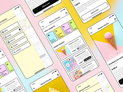 Unicorn style iOS mobile app (Dessert Studio) dessert ecommerce food app ios minimal mobile app design mobile ui ui unicorn uxui designer