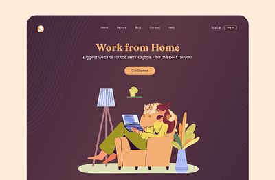 Work from Home Landing Page clean convrtx design dribbble flat gradient illustration interface landing page minimal modern office space typography ui uiux unique ux vector web web design