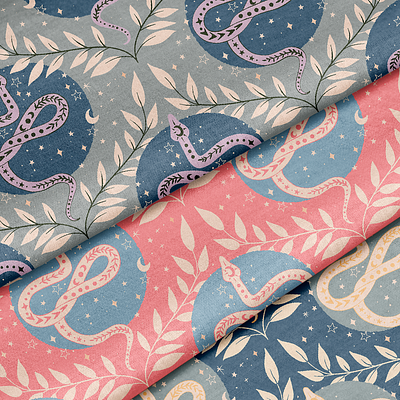 Studio Geneva // Magical snakes design digital pattern illustration illustration art illustrator repeat pattern snake design snake illustration studio geneva surface design surface pattern design textile design