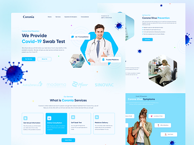 Coronia - Covid-19 Pervention Services corona corona virus covid 19 design exploration health landing page landingpage medical meds pandemic ui uidesign user interface virus