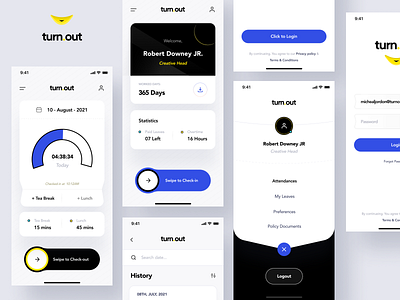 Turnout_App 3d animation app attendance branding calendar cards design fitness graphic design illustration ios landing page logo minimal motion graphics turnout ui ux web