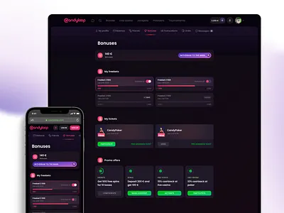 Candyloop: Bonuses betting bonuses candyloop casino dark interface gambling microgaming netent profile twin vip casino