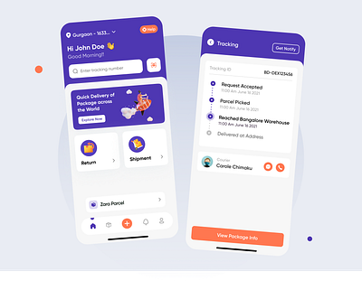 Parcel App UI app delivery home illustration location notification package parcel profile return shipment tracking truck ui