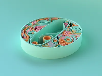 First letter 2021 3d background cinema design extrude first graphic design idea illustration inspiration letter line number paper quilling render turquoise twist yellow