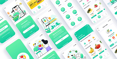 Grocery Shop Mobile App UI Template app behance case study delivery ecommerce food store fruits grocery grocery shop market mobile app ui store supermarket ui ui kits ux vegetable store vegetables