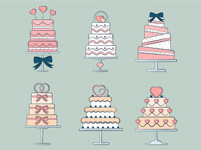 Set of Free Vector Illustrations of Wedding Cakes cake cakes celebration design food food illustration free freebie graphics heart hearts illustration illustrations illustrator love vector wedding