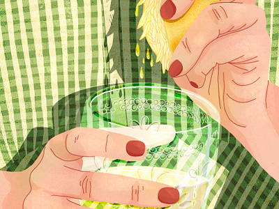 Lemon water 2d digital illustration fruit glass glass of water green dress hands healthy illustration lemon lemon juice summer water