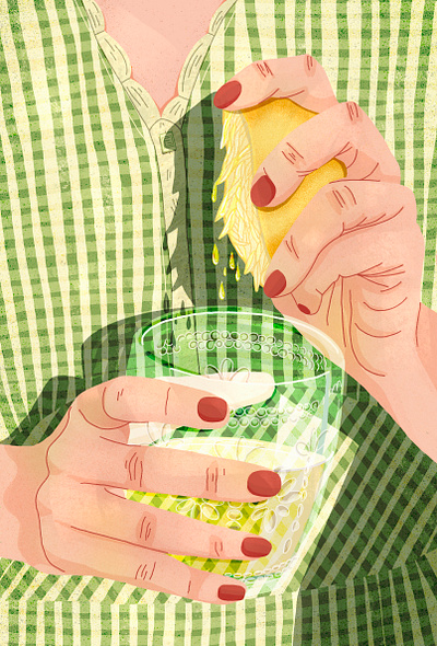 Lemon water 2d digital illustration fruit glass glass of water green dress hands healthy illustration lemon lemon juice summer water