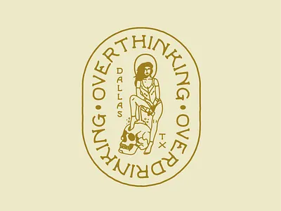 Overthinking Over Drinking cowgirl design drawing illustration logo tattoo texas vector