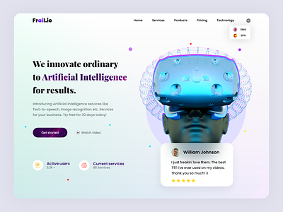 Artificial Intelligence Landing page design ai artificial intelligence best shot color pallete gradient homepage homepage design landing page landingpage design modern ui uiux userinterface ux virtual reality vr landing webdesign website design