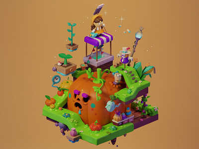 Strange field 2d 3d 3d art blender character diorama game illustration isometric land low poly modeling plant pumpkin render