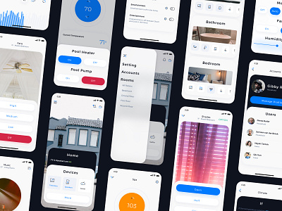 Smart Home Control Mobile UI app blind blue control design fan interface light media mobile smart home ui ux