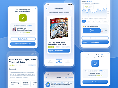 Explore best deals for Lego sets in one app. Live soon! branding cards chart icons ios lego mobile modal ui ux